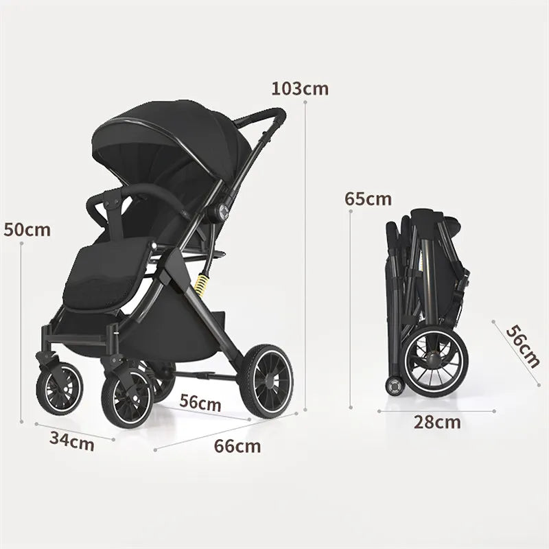Luxury Baby Stroller Portable Travel Baby Carriage Folding Prams High Landscape Aluminum Frame Car Quick Fold for Newborn Baby