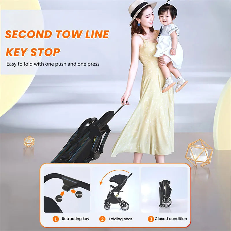 Luxury Baby Stroller Portable Travel Baby Carriage Folding Prams High Landscape Aluminum Frame Car Quick Fold for Newborn Baby